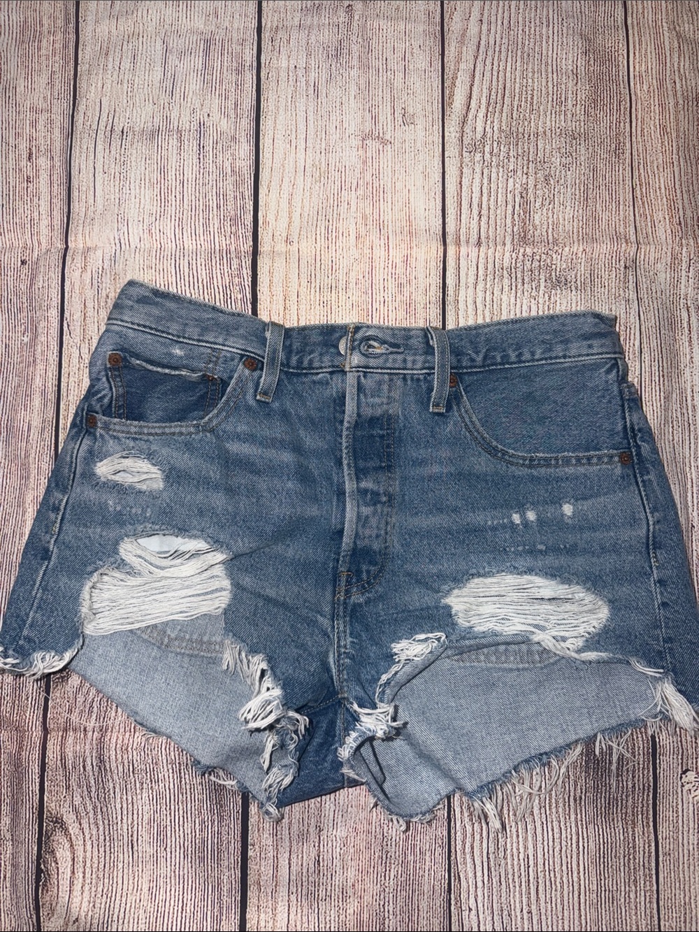 Levi's Distressed Denim Cutoff Shorts - Light Blue